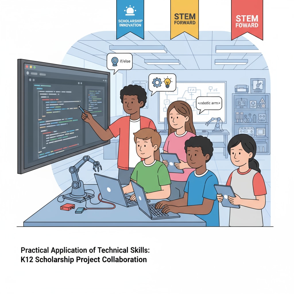 Students engaged in a coding project for K12 scholarship - related technical skills