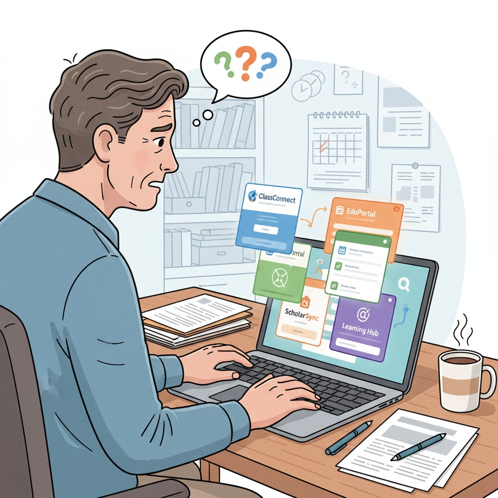 A parent struggling with multiple school platform accounts for home-school communication