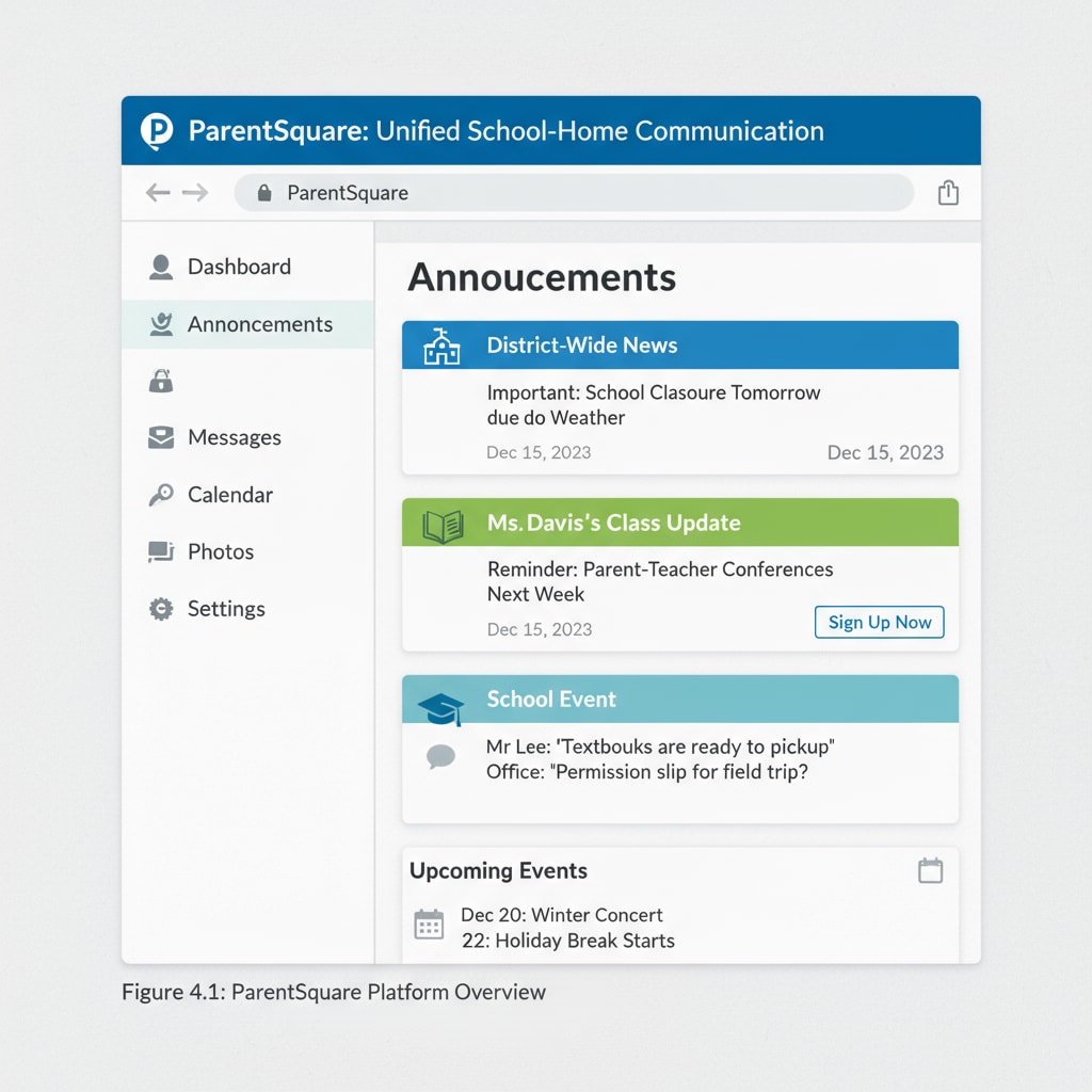 Screenshot of Parentsquare platform for home-school communication