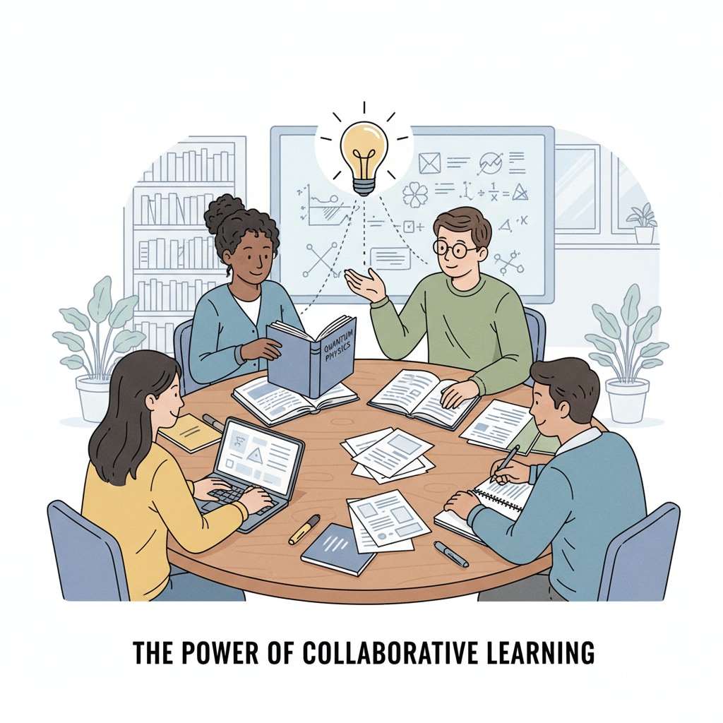 A group of students discussing study materials around a table, highlighting the importance of study groups in self-study Study groups contributing to self-study in the context of school education and curriculum content