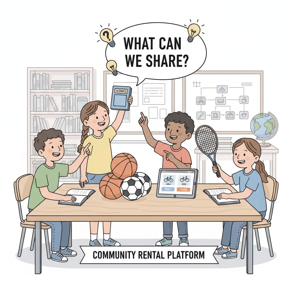 K12 students discussing item sharing for potential extra income on a rental platform