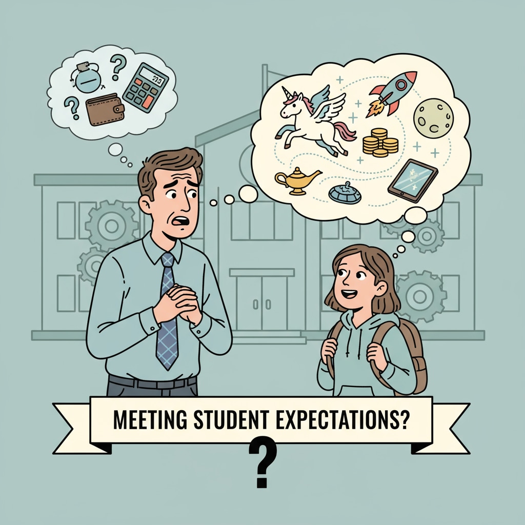 An educator looking concerned while a student makes a request, highlighting the challenge of dealing with kin students' expectations. The challenge of workplace relationships, kin students, and behavior management