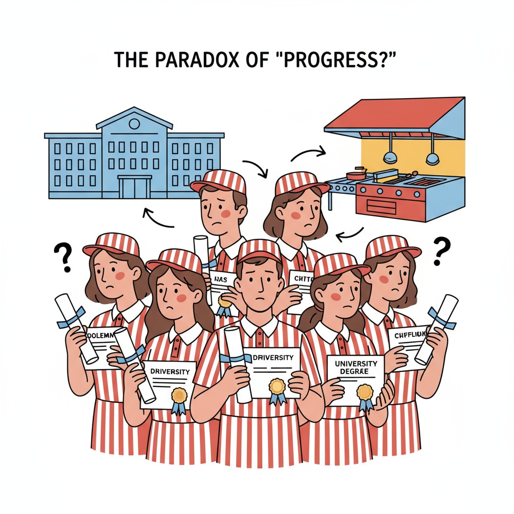 University degree holders in the fast food industry showing their degrees