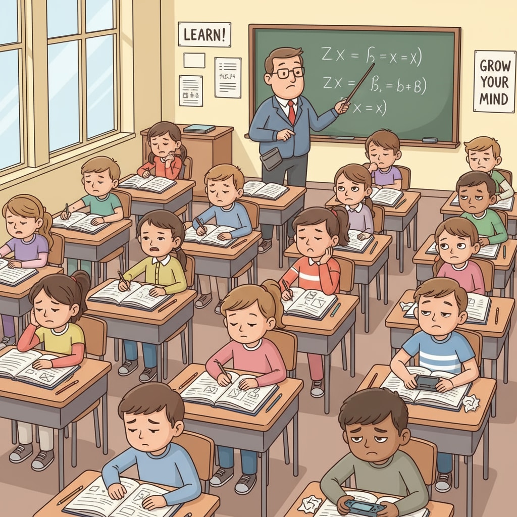 Bored students in a classroom not engaged with their studies