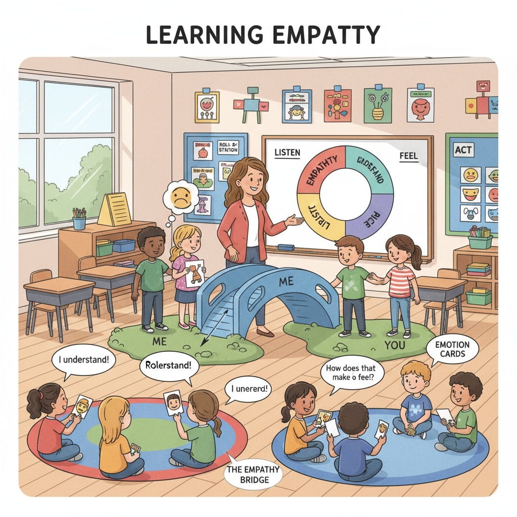 Teacher leading a class activity on empathy relevant to moral philosophy, ethics, empathy, and education