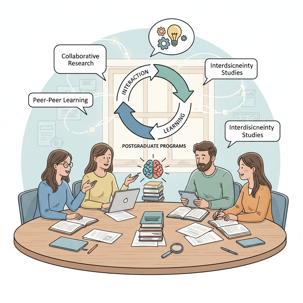 A group of students engaged in a seminar, discussing various educational concepts, highlighting the importance of interaction and learning in postgraduate programs. Students discussing educational concepts in a seminar, relevant to teaching methods, postgraduate programs, and educational technology