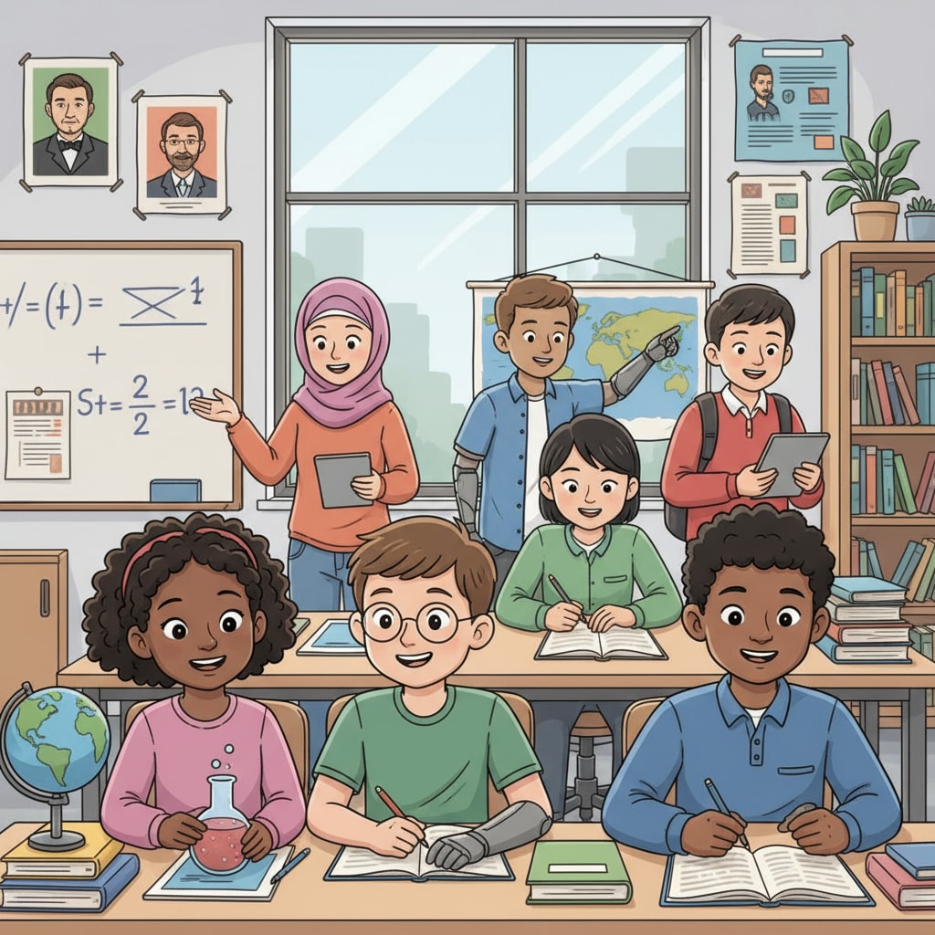 A group of students from diverse backgrounds in a classroom, engaged in learning activities Students from different backgrounds learning in a classroom, related to research, evaluation, and educational social inequality