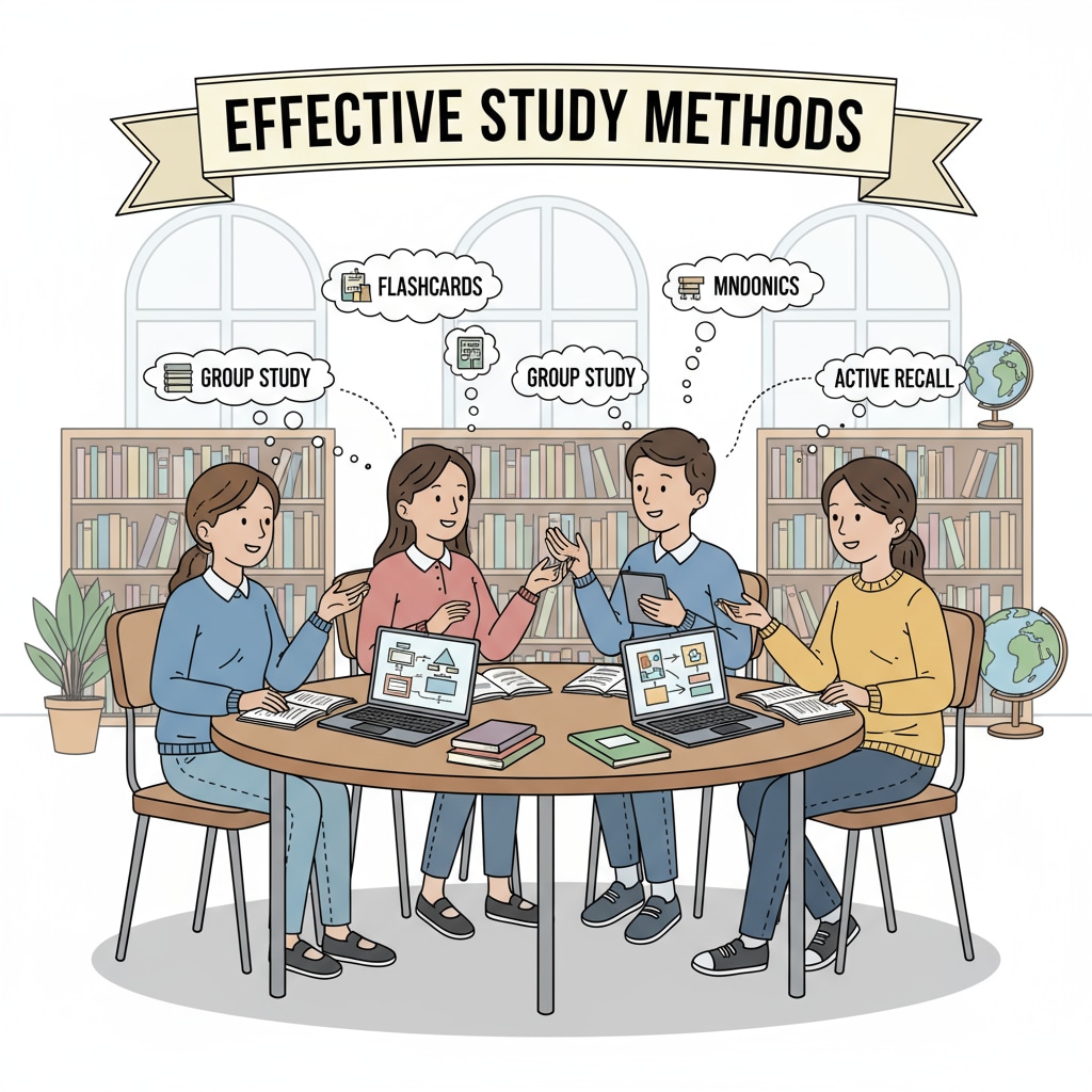 A group of high school students are sitting around a table. There are books and laptops in front of them. They are engaged in a discussion about various study methods, sharing their ideas and experiences. High school students discussing study methods