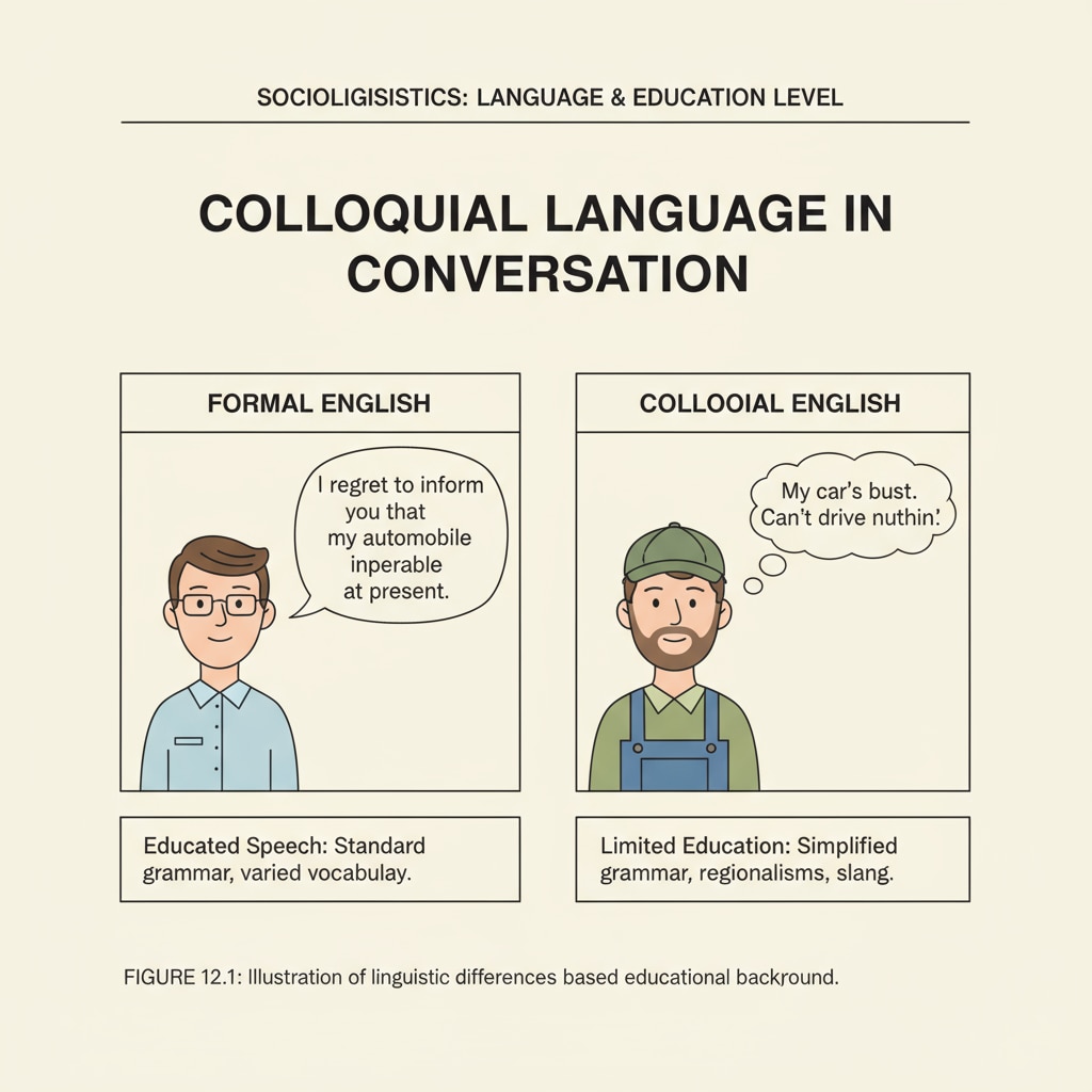A page from a book showing simple, colloquial language used by a character, emphasizing the linguistic traits of characters with limited education. A book page displaying the writing style of a character with limited education, demonstrating how language can enhance authenticity in fiction.