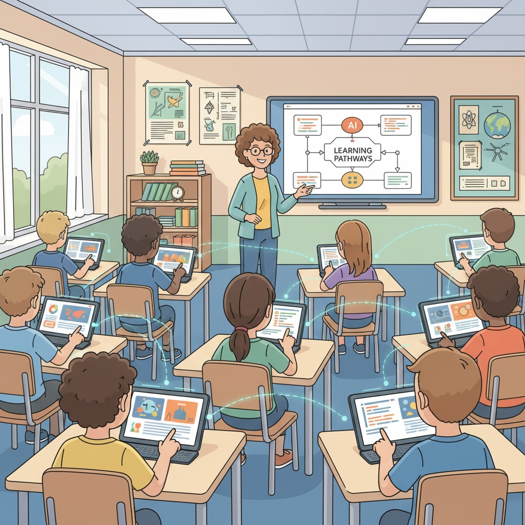 Students using AI-powered educational software in a classroom for learning