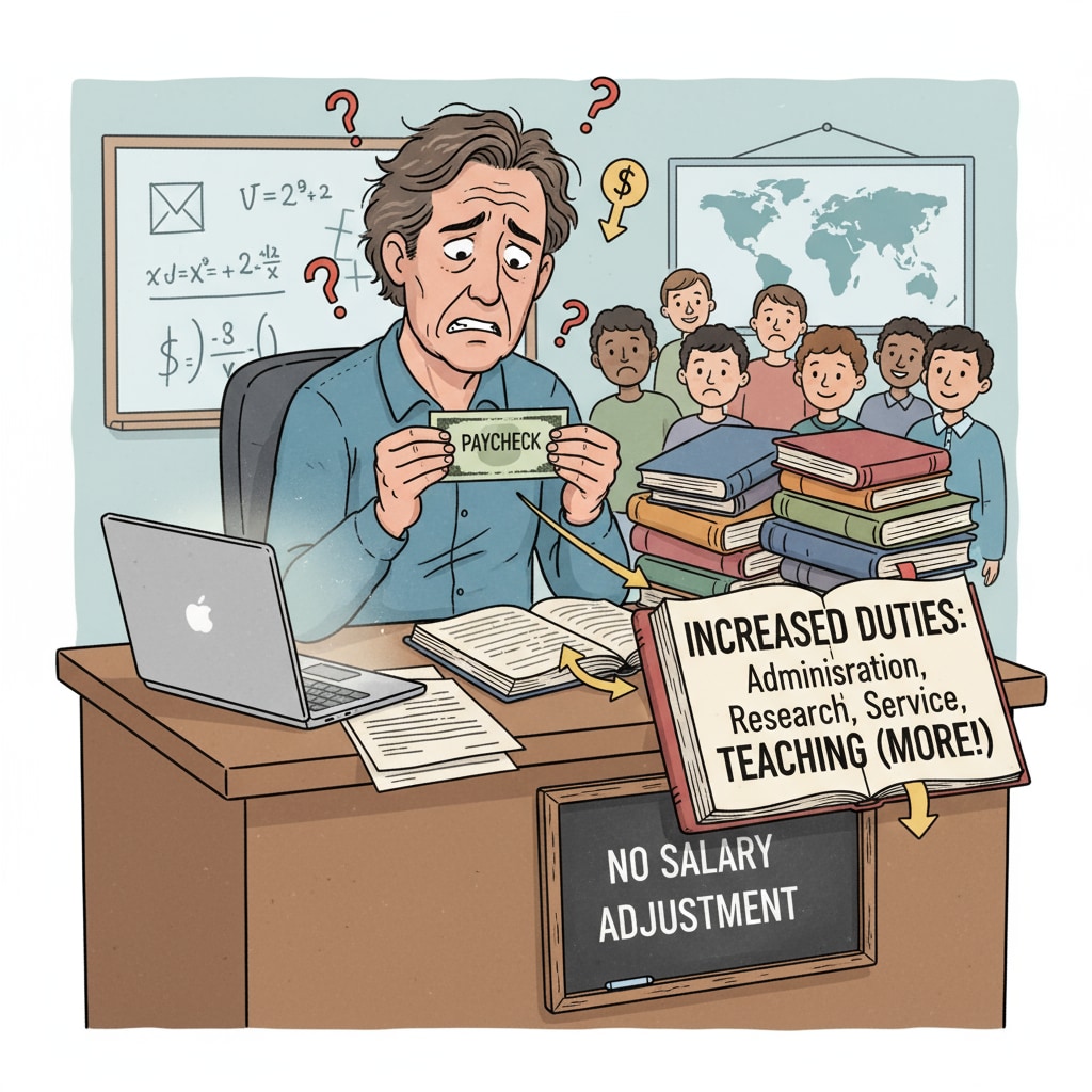 Educator disappointed with lack of salary adjustment for expanded duties in higher education