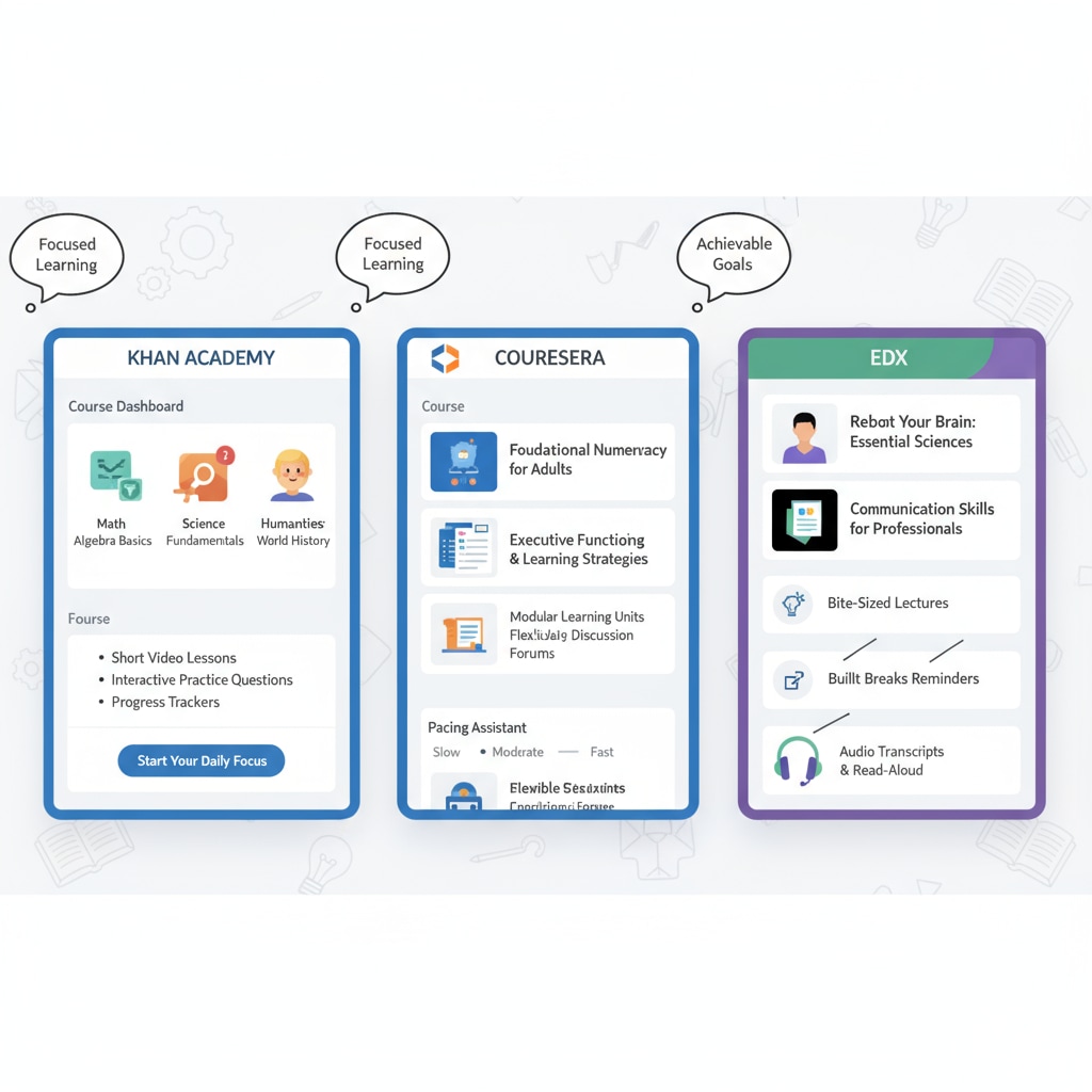Interfaces of popular online learning platforms for ADHD adults' foundation education learning