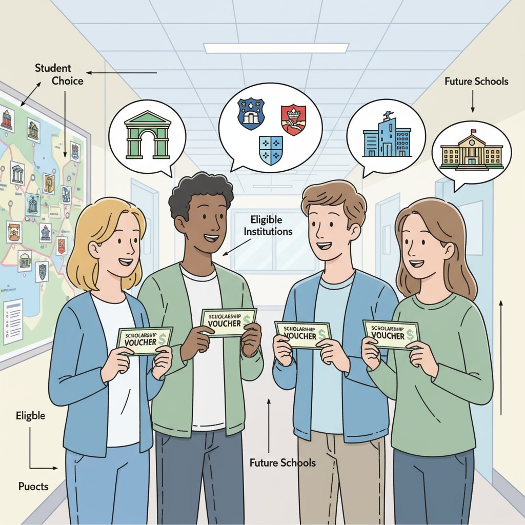Students discussing educational choices with school vouchers in the context of education policy and public school funding