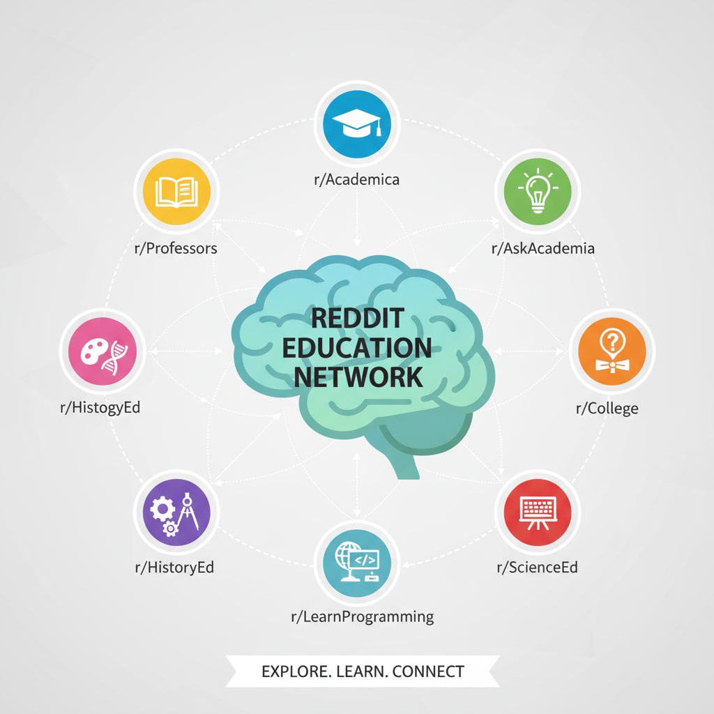 A graphic showing the different subreddits within the Reddit education network Graphic of Reddit education network subreddits