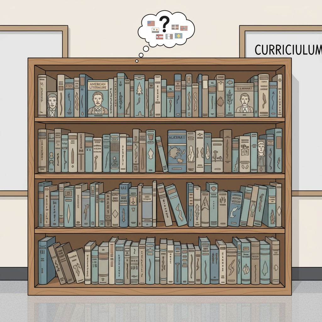 Textbook bookshelf in American school as a sign of cultural deficiencies in education reform