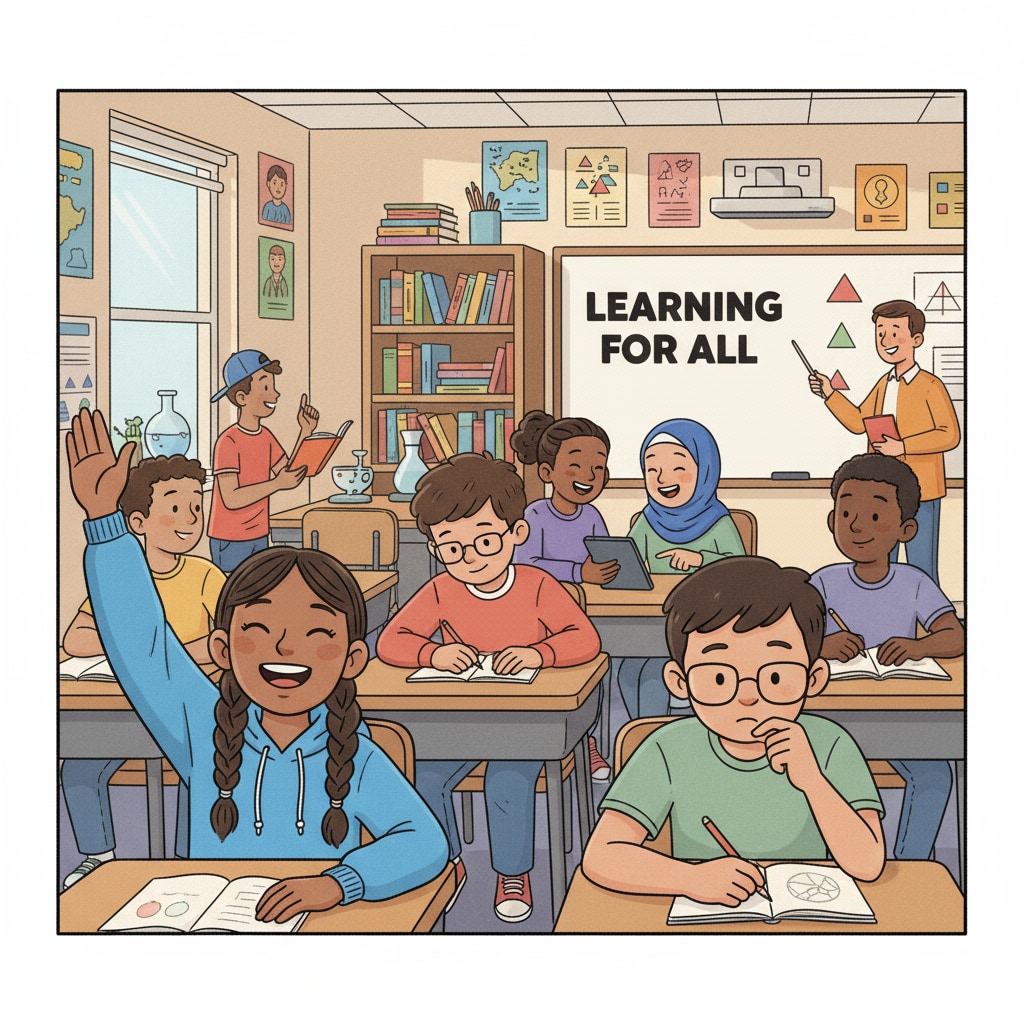 This image depicts students in an American K12 classroom, with different expressions and postures, which can represent the diverse social backgrounds of students within the education system. American K12 classroom with students from different social backgrounds