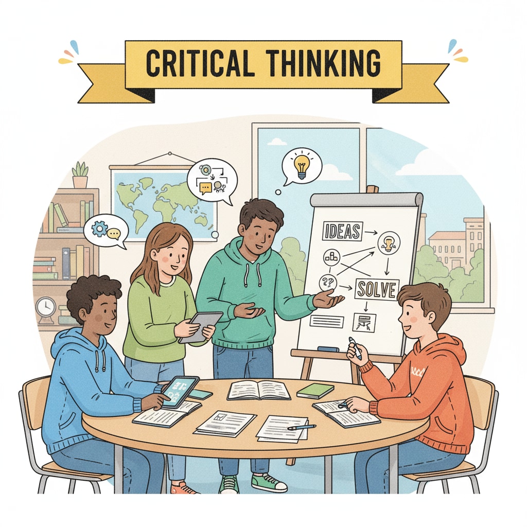 A group of secondary school students are engaged in a discussion in a classroom setting. This shows their teamwork and the process of critical thinking as they exchange ideas. Secondary school students demonstrating teamwork and critical thinking during a classroom discussion