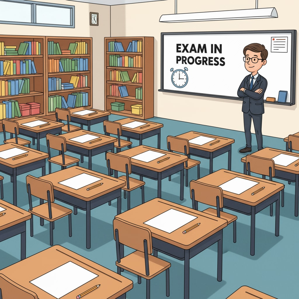 A classroom prepared for a test under the supervision of an invigilator, related to test invigilators, work experiences, and career inquiries.