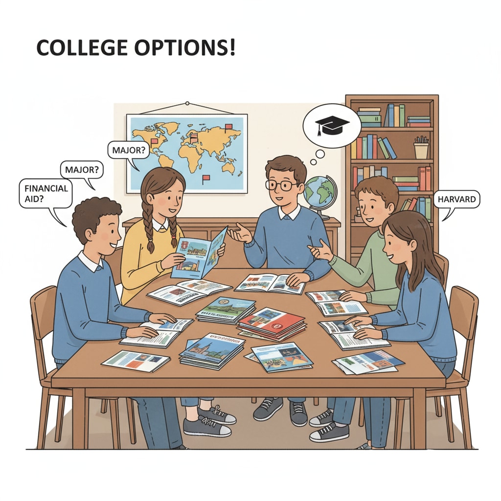 High school students discussing college applications in a lenient academic environment