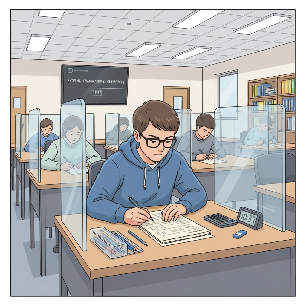 A student taking an external exam to enhance college application competitiveness