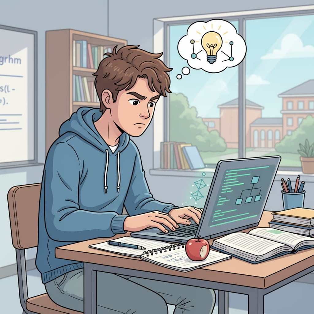 Young student programming for future software engineering career, considering certifications and resumes