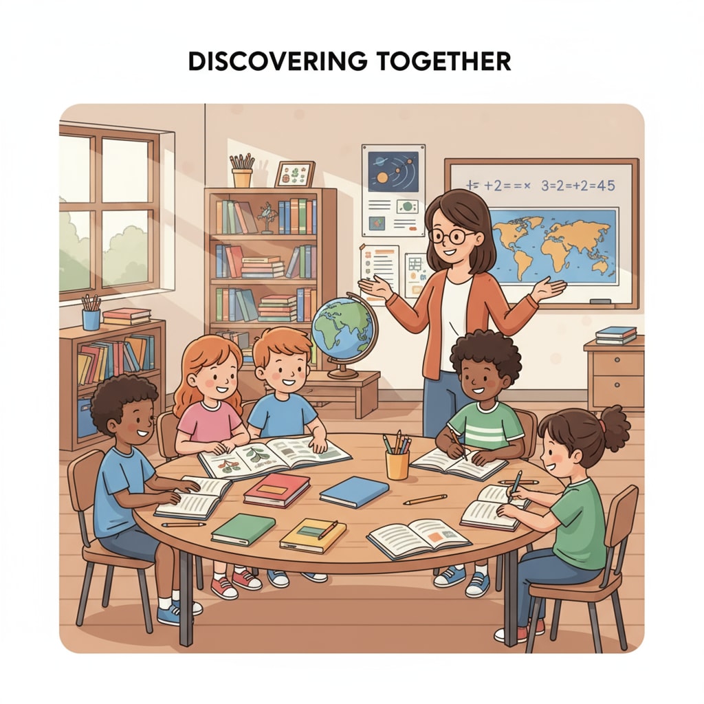 Siblings studying in a classroom environment, considering private or public school options