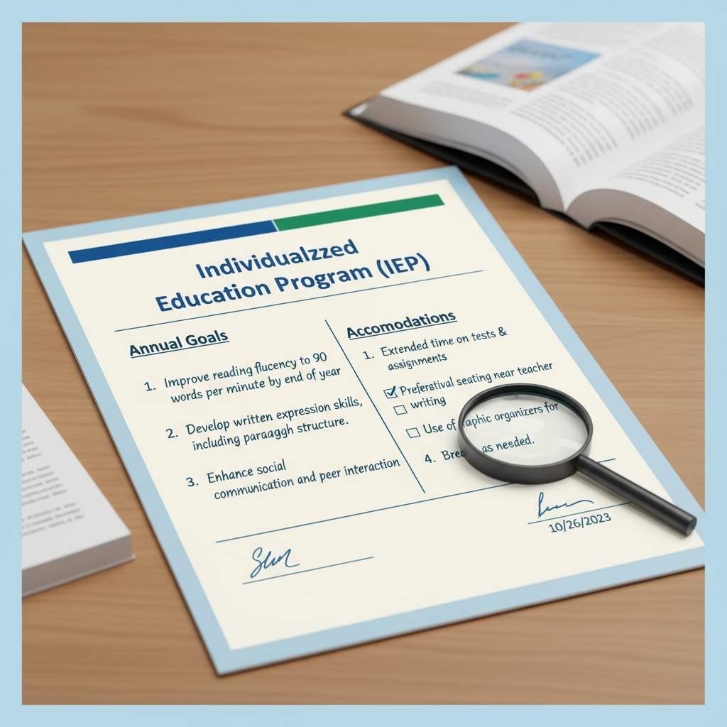 Close-up of an IEP document page highlighting comprehension difficulties