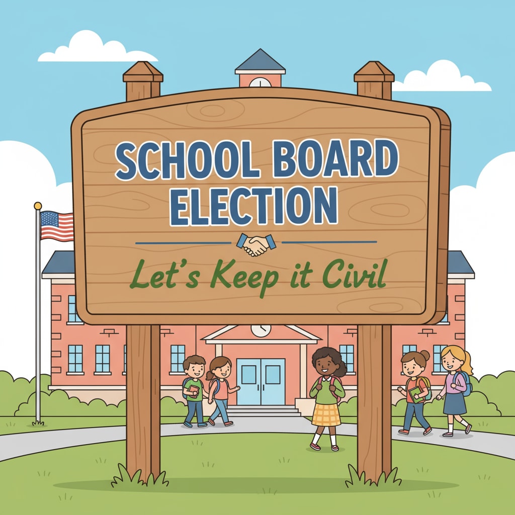 A sign advocating for civility during school board elections.