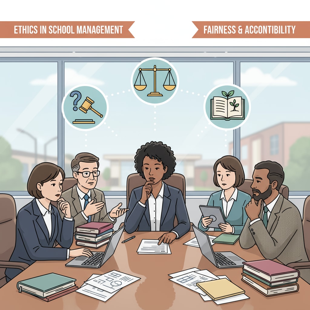 School administrators discussing ethical dilemmas in educational leadership and administrative management