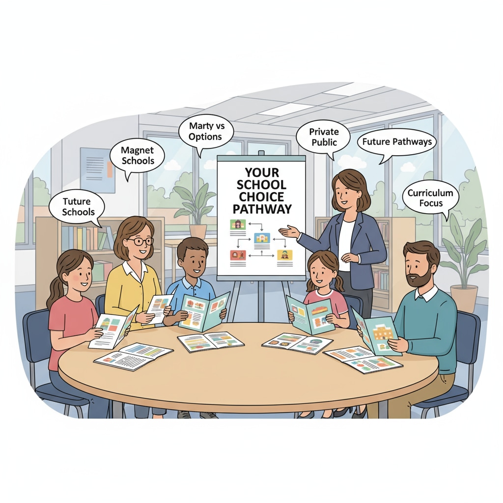 Students and parents discussing school choice in the context of political divide and education policy