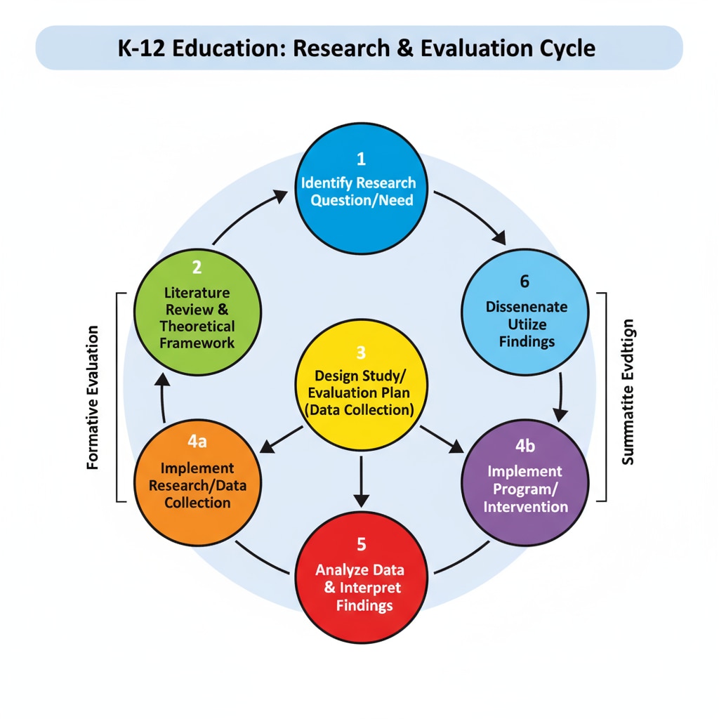 Graphical view of research and evaluation process in K12 education, associated with educational social inequality