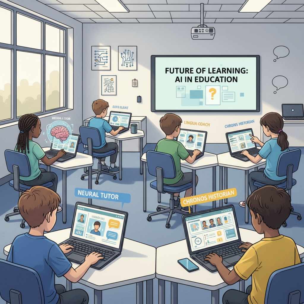 Students using AI learning tools in a classroom for educational purposes