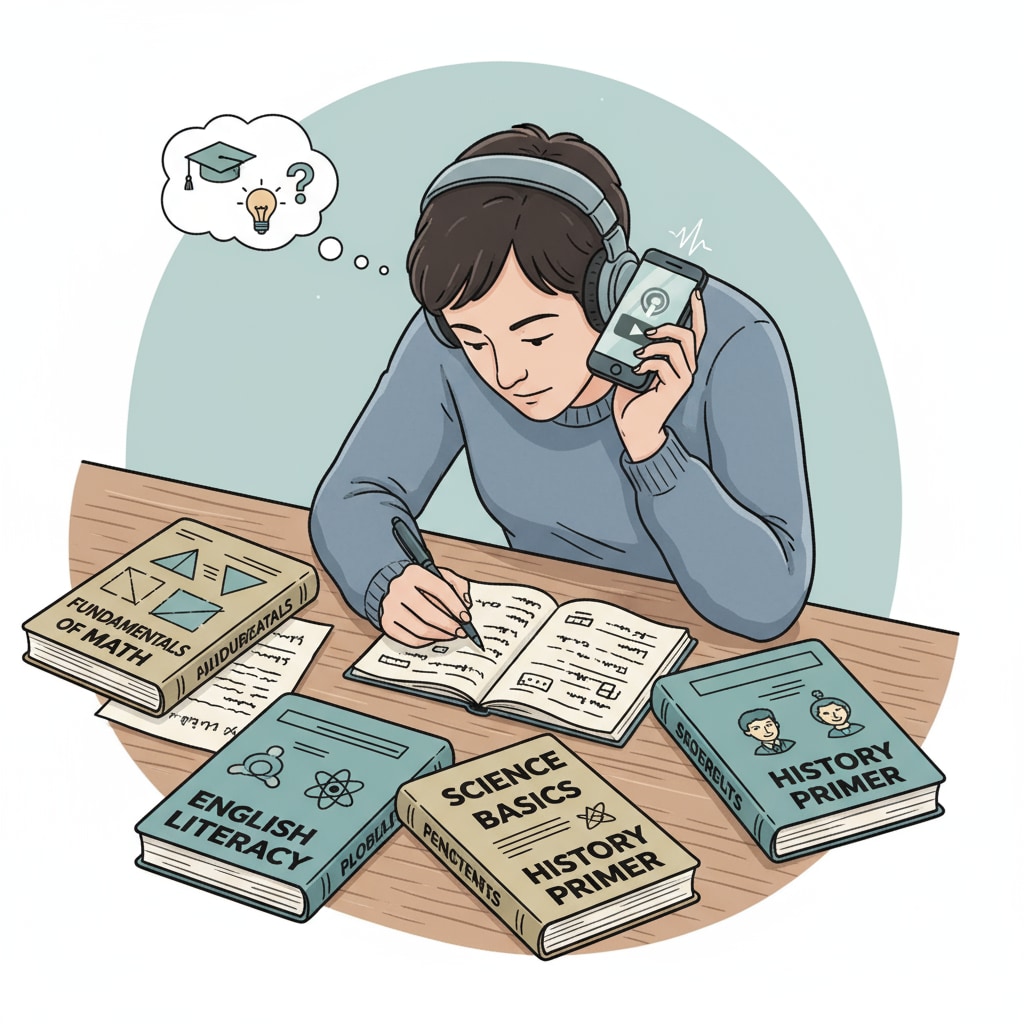 An adult with ADHD learning basic education knowledge through podcasts