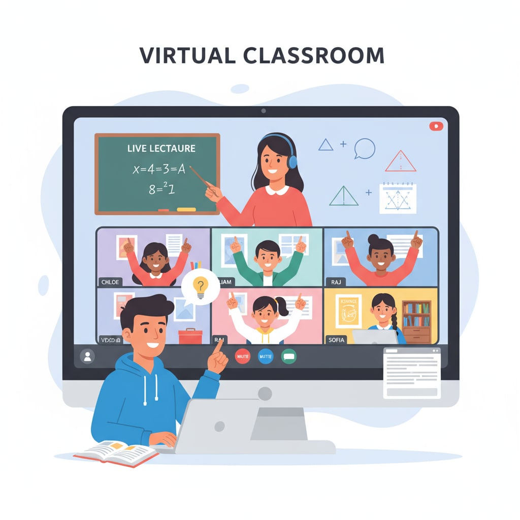 Students participating in an online high school class