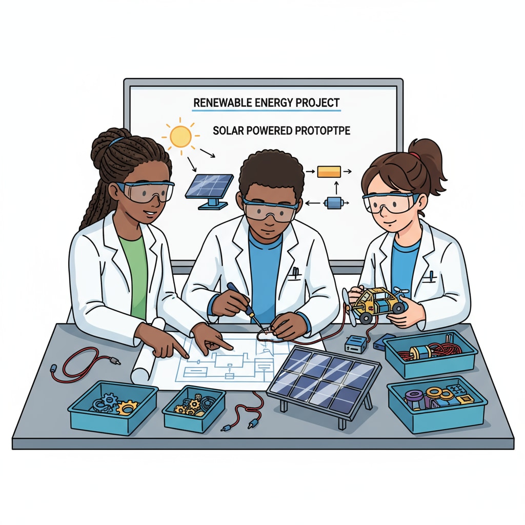 Students in a science lab, working together to build a solar-powered device as part of an innovative science project. Students actively participating in an innovative science project to boost their learning engagement.