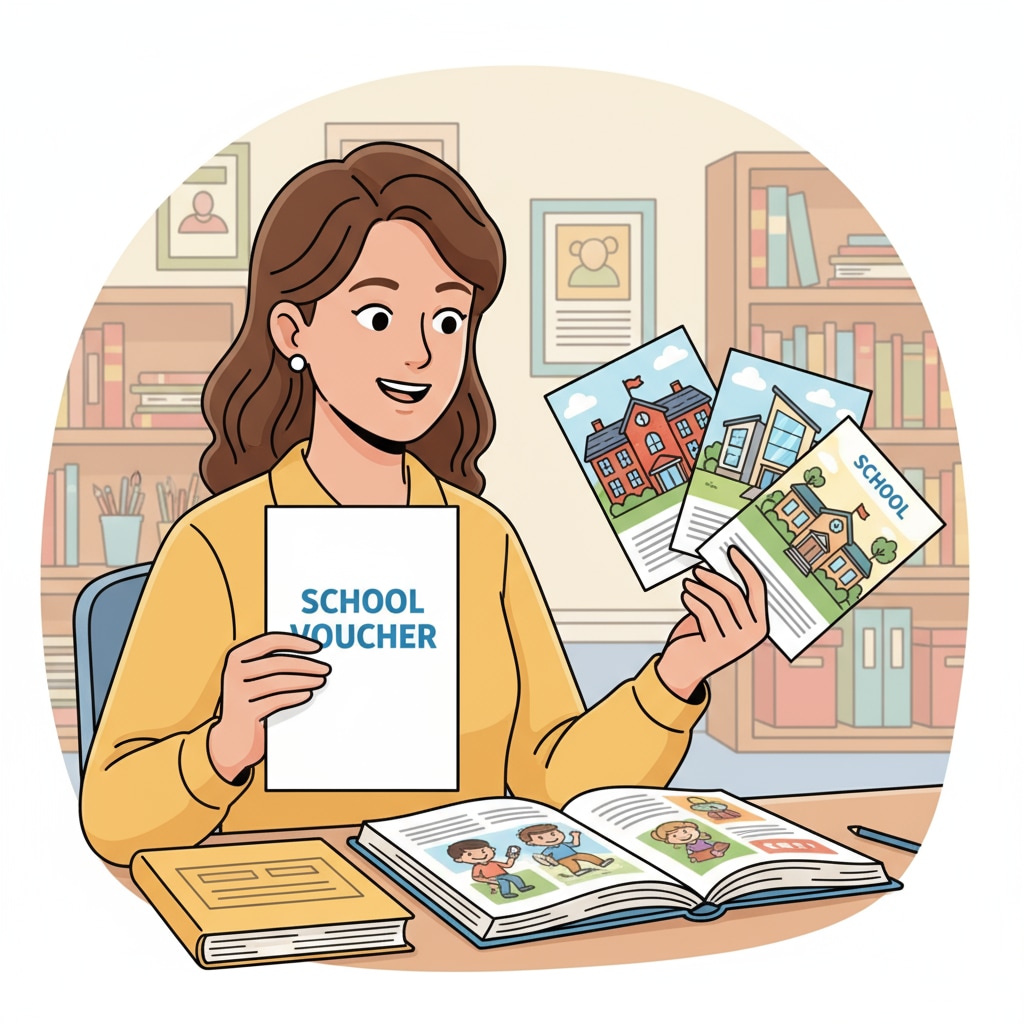 A parent considering educational options with a school voucher, related to school vouchers, public school funding, and education policy