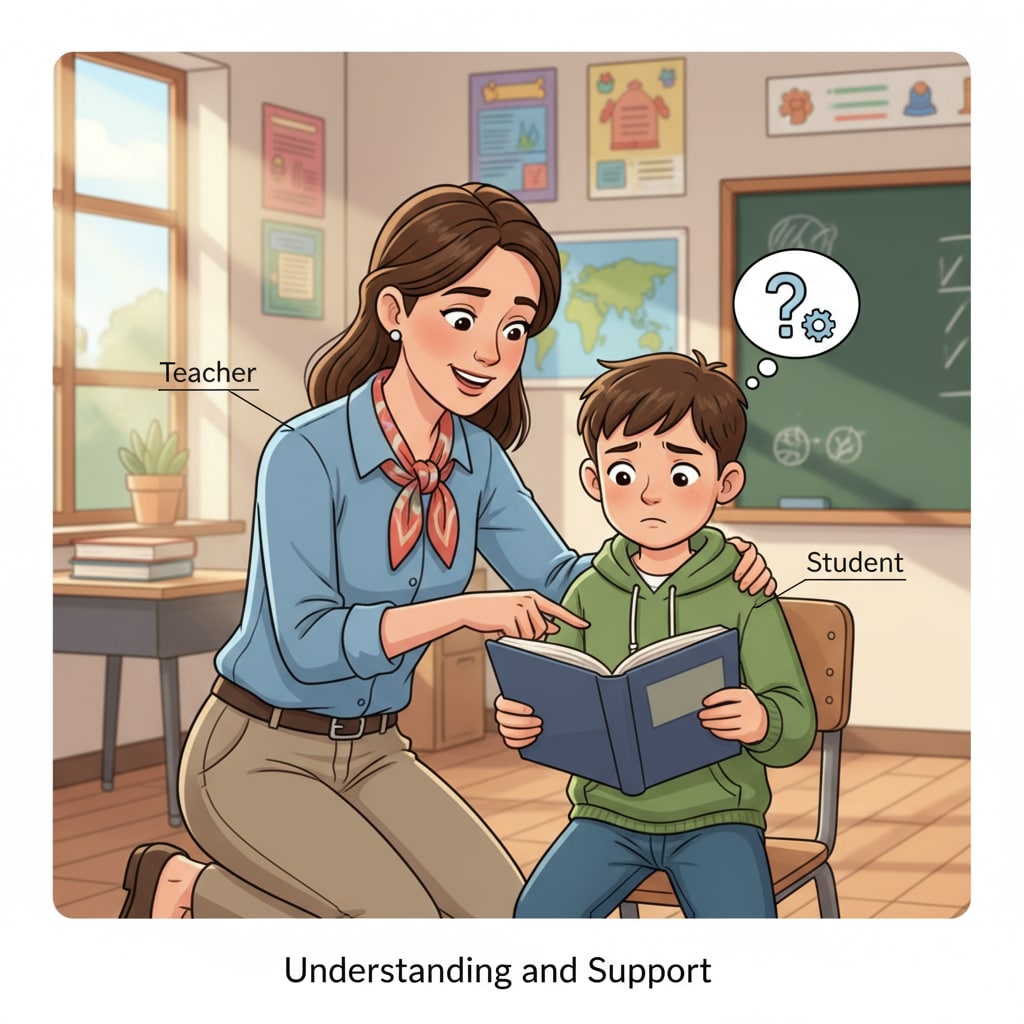 Teacher providing support to a student during school transition.