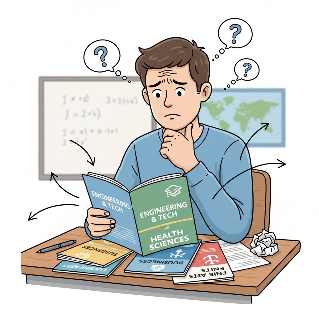 A student confused while exploring college majors as part of professional choice and career direction