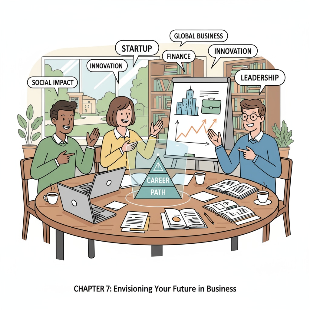 Business students without math background discussing higher education and career paths