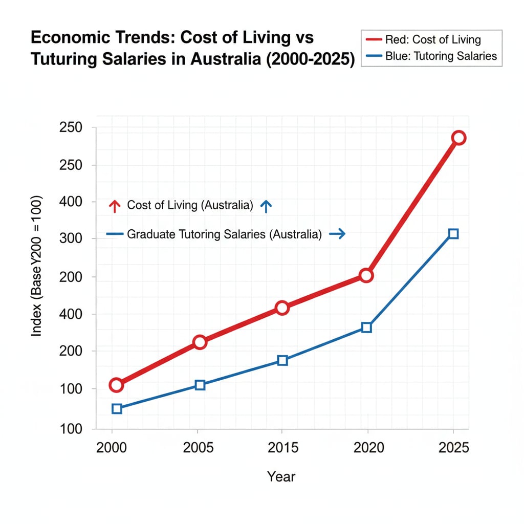 Graph comparing cost of living and tutoring salaries for university graduates