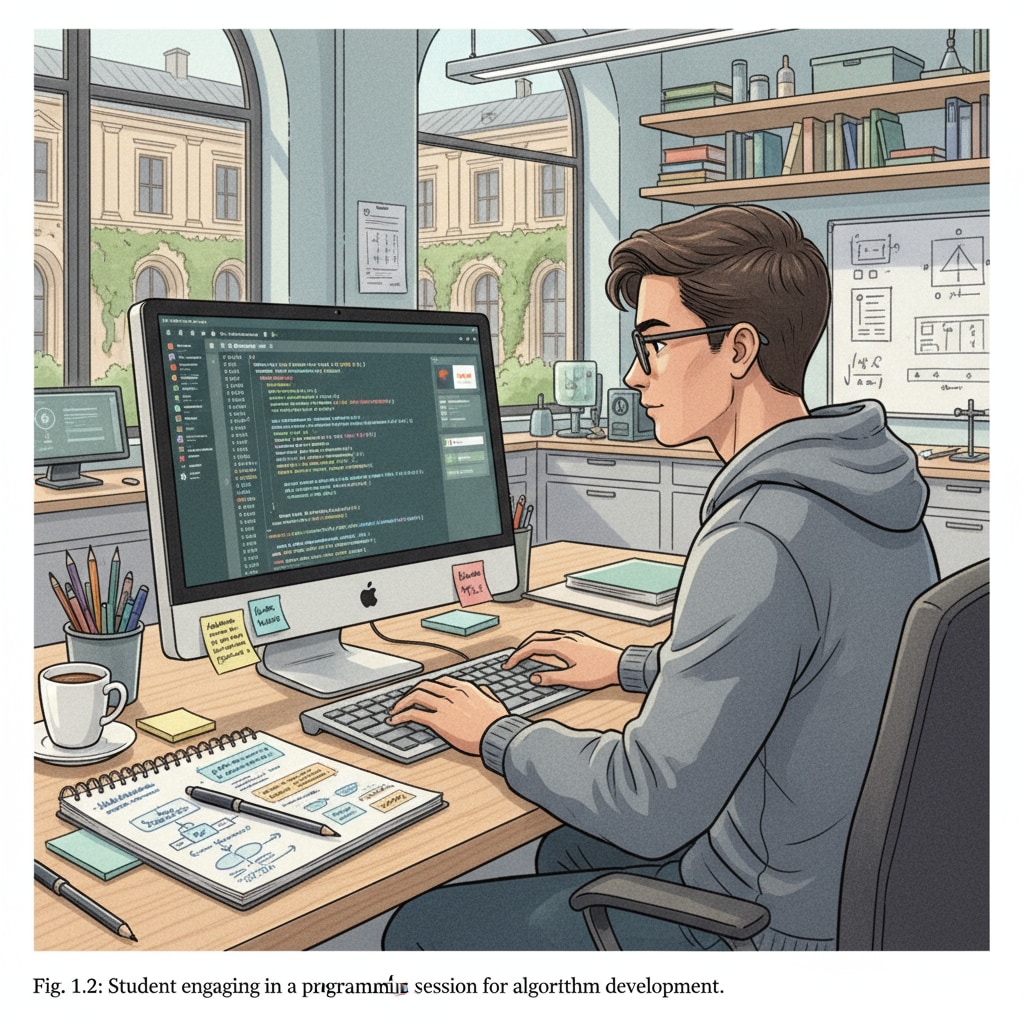 Student coding in a European university lab as part of math and programming studies