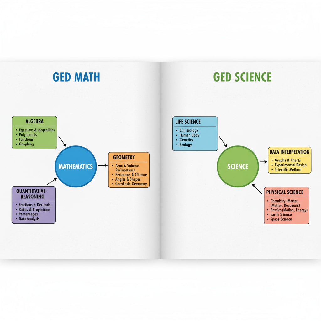 Diagram of GED math and science topics