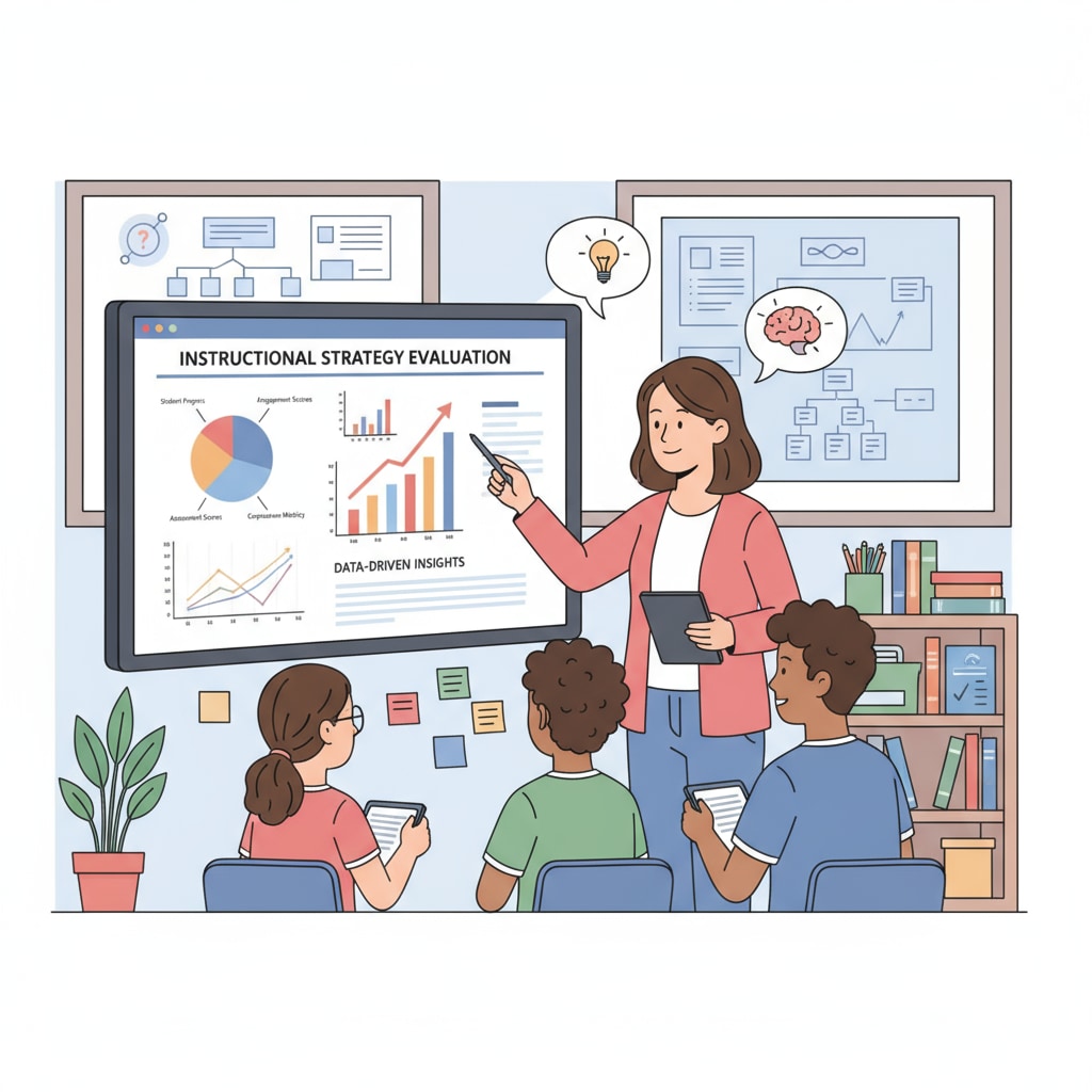 Students and teacher looking at educational data for instructional strategy evaluation