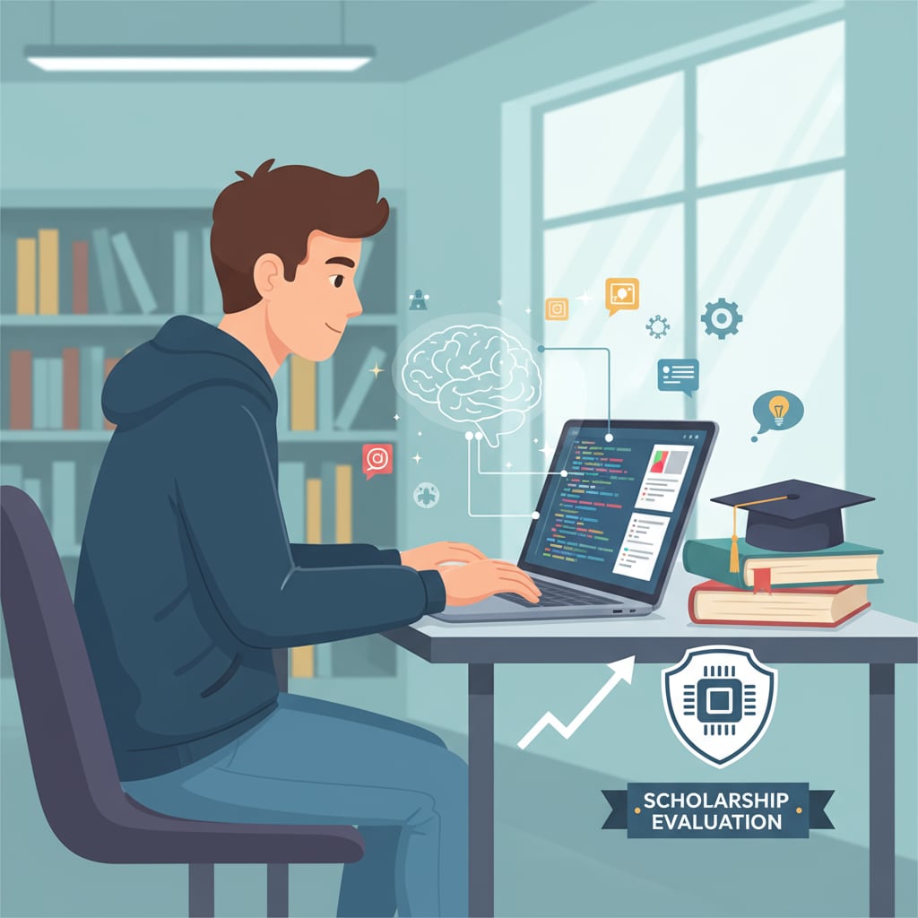 Student demonstrating technical skills, related to GPA, scholarships, and technical skills in K12