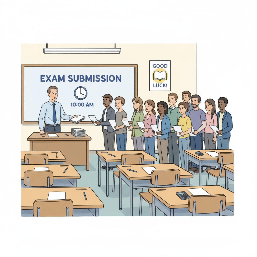 Test invigilator collecting exam papers for work experience and position consultation