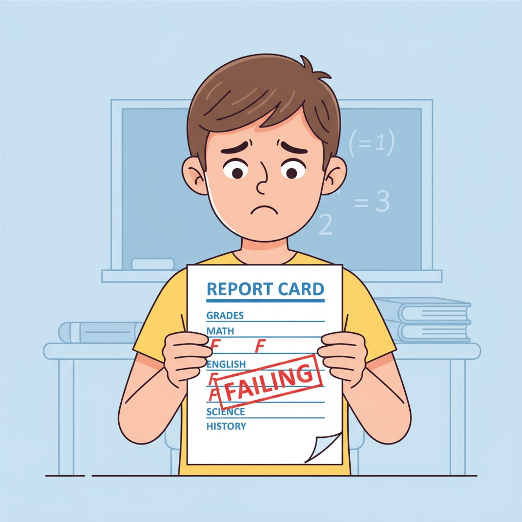 Student with failing grade report showing academic expulsion, student failure, and college impact