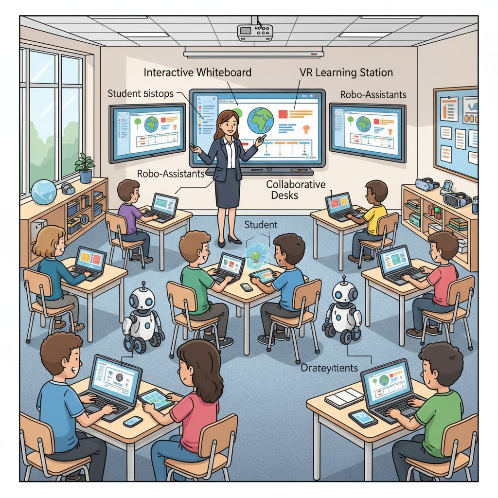Classroom with modern teaching technology for K12 education
