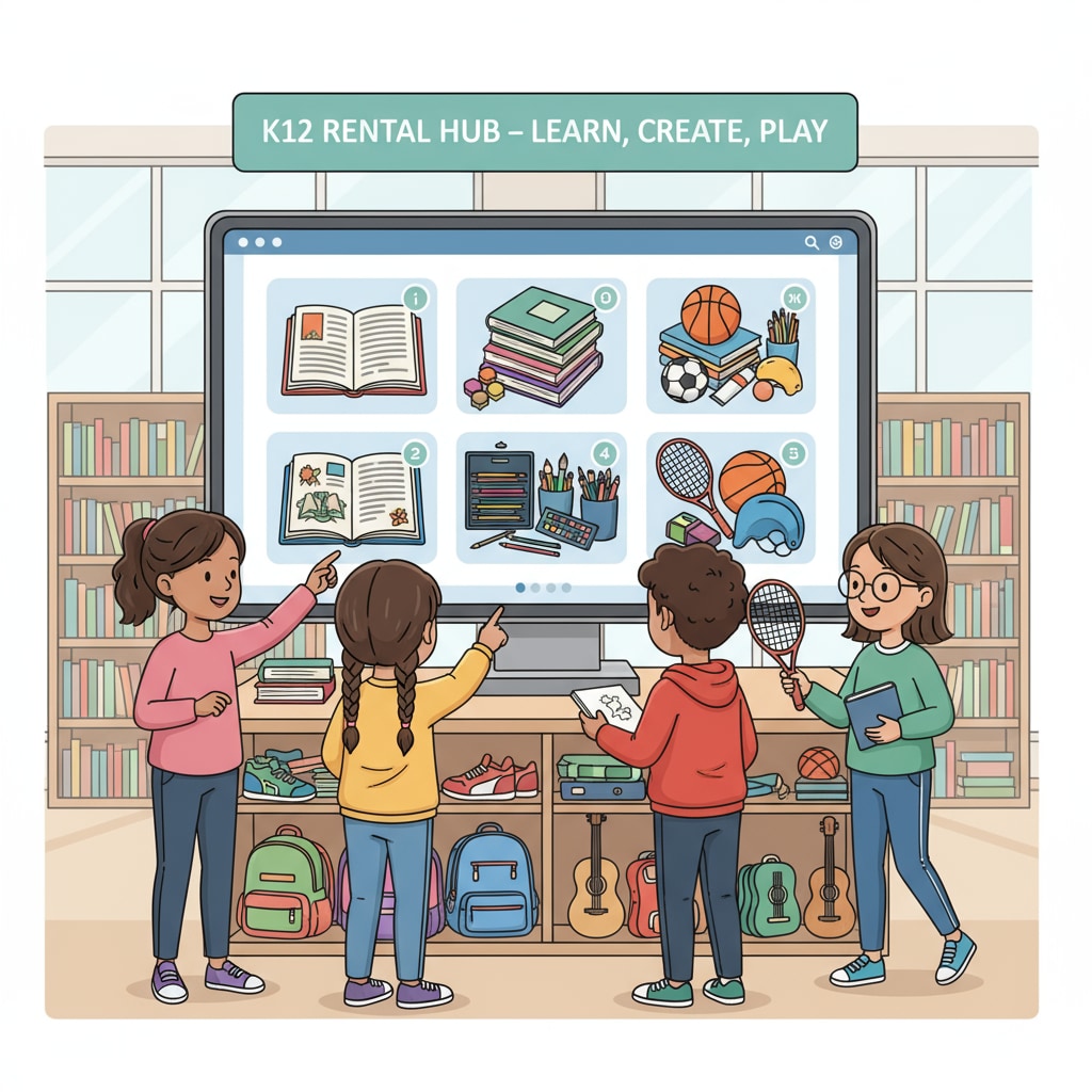 K12 students exploring items for rental on a campus sharing platform for extra income