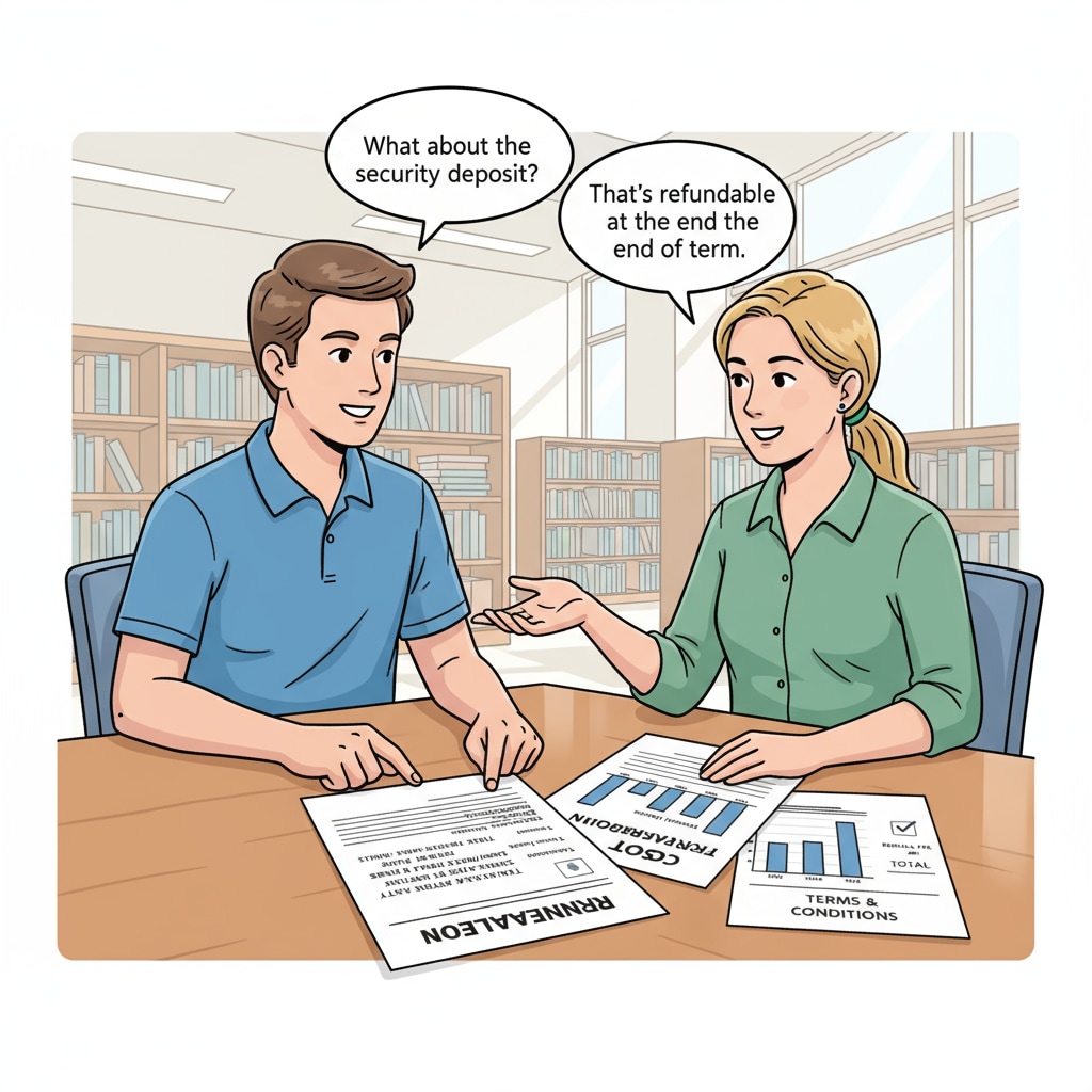 Students discussing rental details on a campus item sharing platform for extra income