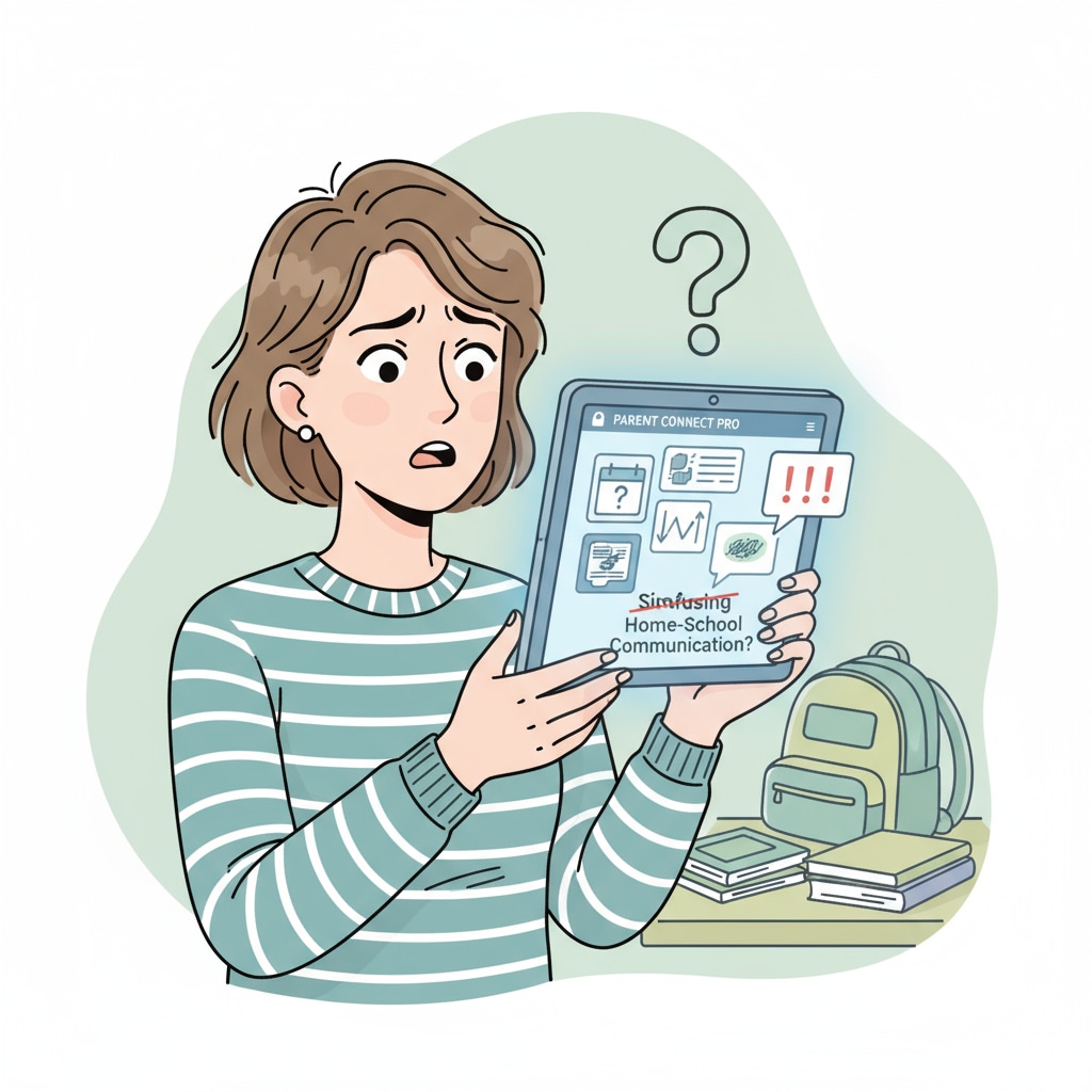 Confused parent looking at home-school communication platforms Peachjar and Securely interface